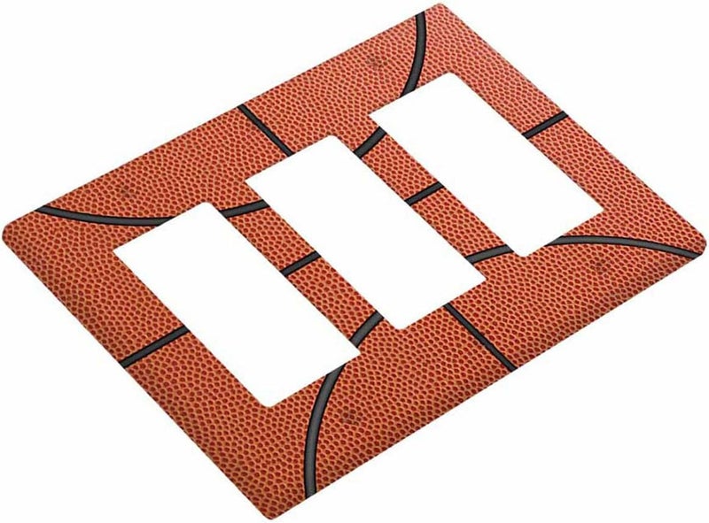 Moslion Basketball Lines Triple Rocker Light Switch Cover Black Stripes Ball Game Sports Orange 3-Gang Decorator Light Plug Protector For Home Kitchen Bedroom Office - Image 3